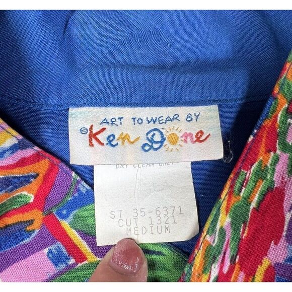 Vtg Ken Done Art to Wear Boating Button Down Long Sleeve Shirt 2 Piece Size M - Picture 2 of 13